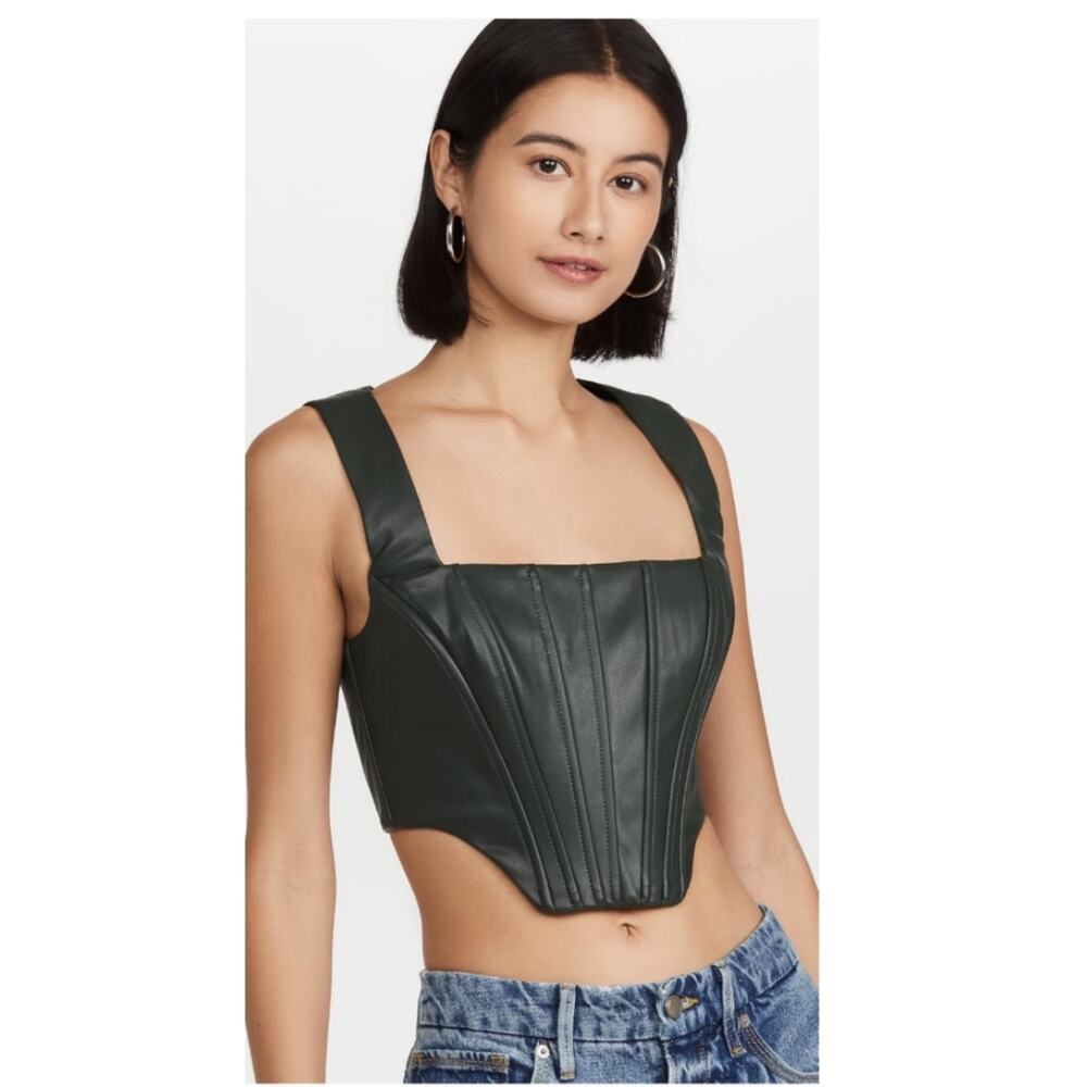 STAUD Faux Leather Alice Top in Black- Size 0.